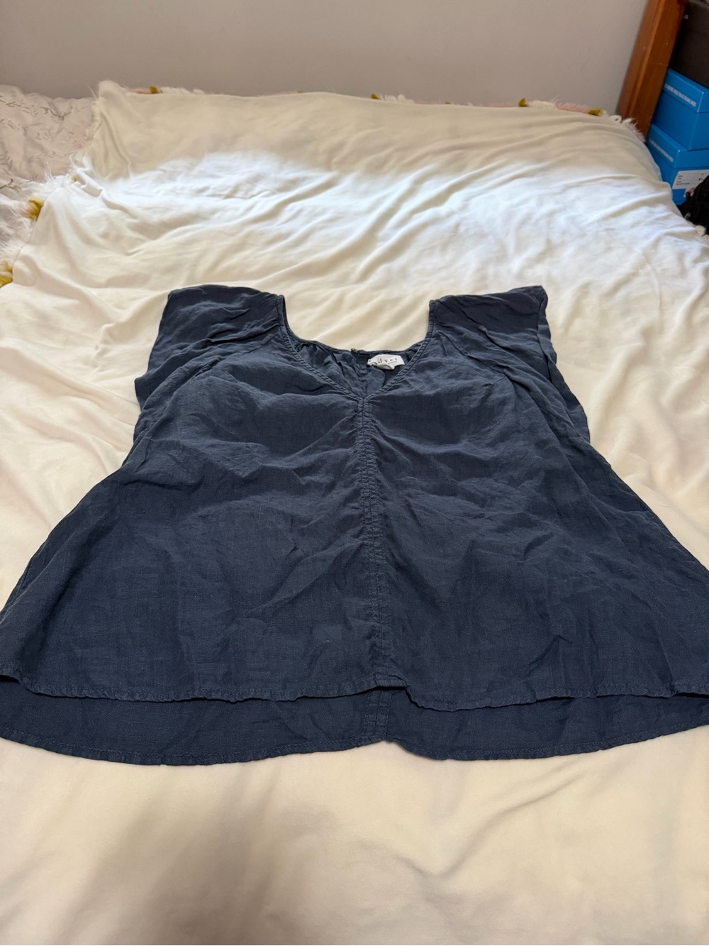 Velvet by Graham & Spencer Navy Blue Linen Cap Sleeve Tunic Top Small - Picture 1 of 5